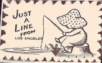 Early Post Card-"Just A Line from Los Angeles"-Little Girl Fishing UDB - Cakcollectibles