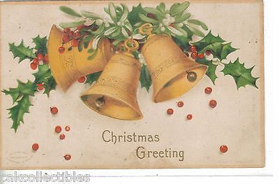 Christmas Post Card-3 Bells and Holly-Clapsaddle 1908 - Cakcollectibles - 1