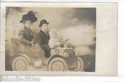 RPPC-Prop Photo-Man,Woman and Child in Old Car 1909 - Cakcollectibles - 1