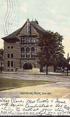 Town Hall-Leominster,Massachusetts 1907 - Cakcollectibles