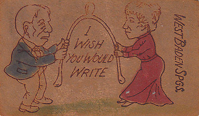 "I Wish You Would Write" Leather Comic Postcard - Cakcollectibles - 1
