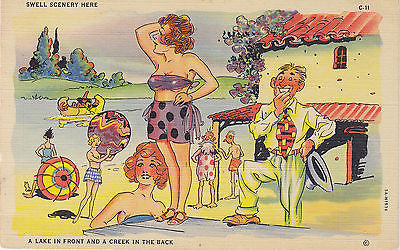 "Swell Scenery Here" Linen Comic Postcard - Cakcollectibles - 1