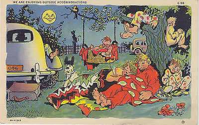 We Are Enjoying Outside Accommodations Linen Comic Postcard - Cakcollectibles - 1