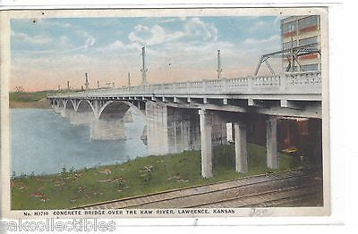 Concrete Bridge over The Kaw River-Lawrence,Kansas (Fred Harvey) 1920 - Cakcollectibles
