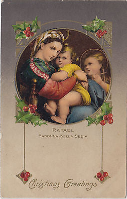 Christmas Greetings Madona Della Sedia John Winsch Postcard - Cakcollectibles