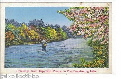 Greetings from Espyville,Pennsylvania on The Pymatuning Lake (Man Fishing) - Cakcollectibles