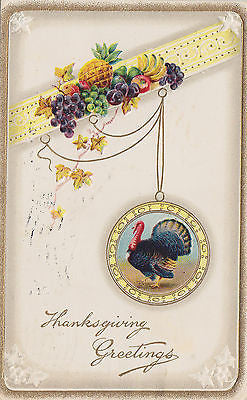 Thanksgiving Greetings Turkey Pendant Chain Holiday Postcard - Cakcollectibles - 1