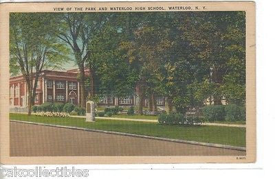 View of The Park and Waterloo High School-Waterloo,New York  1956 - Cakcollectibles