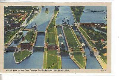 Aerial View of The Four Famous Soo Locks-Sault Ste. Marie,Michigan - Cakcollectibles