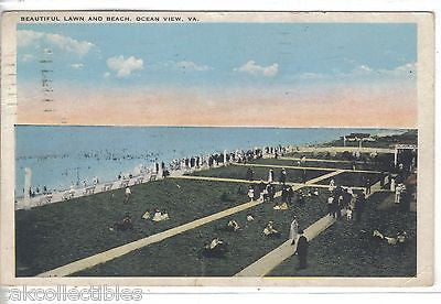 Beautiful Lawn and Beach-Ocean View,Virginia 1926 - Cakcollectibles