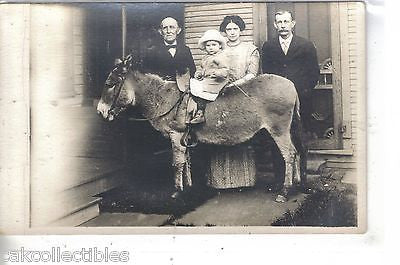 RPPC-Small on Donkey with 2 Men and 1 Woman - Cakcollectibles