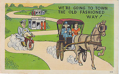 We're Going To Town Linen Comic Postcard - Cakcollectibles - 1