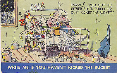 Quit Kickin' The Bucket Linen Comic Postcard - Cakcollectibles - 1