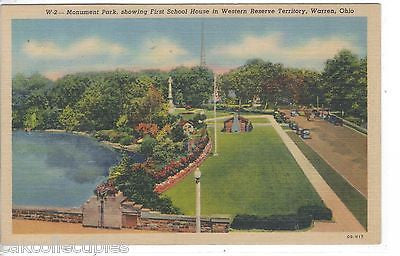 Monument Park-Warren,Ohio (Linen Post Card) - Cakcollectibles