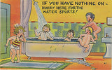 "Hurrry Here For The Water Sports" Linen Comic Postcard - Cakcollectibles - 1