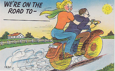 We're On The Road Linen Comic Postcard - Cakcollectibles - 1