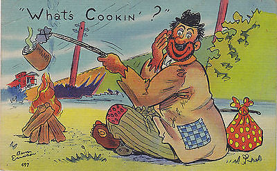 "What's Cookin' " Linen Comic Postcard - Cakcollectibles - 1