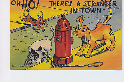 "There's A Stranger In Town" Linen Comic Postcard - Cakcollectibles - 1