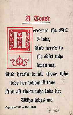 A Toast To The Girl I Love Linen Postcard - Cakcollectibles