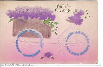 Birthday Greetings-Bicycle with Flower Wheels and Basket of Flowers - Cakcollectibles - 1