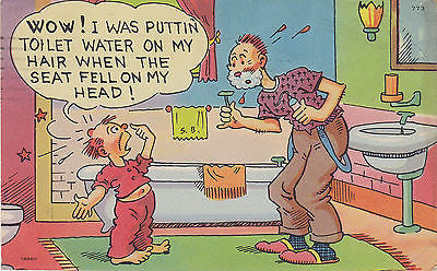 Silly Bathroom Antics Linen Comic Postcard - Cakcollectibles - 1