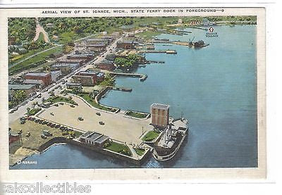 Aerial View of St. Ignace,Michigan-State Ferry Dock in Foreground - Cakcollectibles - 1