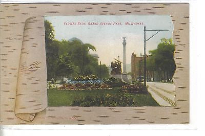 Flower Beds,Grand River Park-Milwaukee,Wisconsin 1908 (Bark Border) - Cakcollectibles