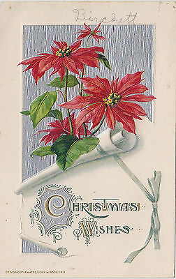 Pointsettia Embossed John Winsch Christmas Postcard - Cakcollectibles