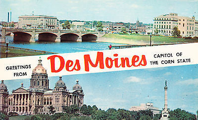 Greetings From Des Moines "Capitol Of The Corn State" Postcard - Cakcollectibles
