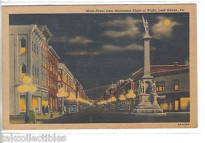 Main Street from Monument Place at Night-Lock Haven,Pennsylvania - Cakcollectibles