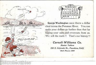 Advertising Post Card-Cornell-Williams Co.-Pasadena,Cal. (George Washington) - Cakcollectibles - 1
