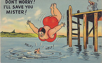 "Don't Worry Mister ! I'll Save You!" Linen Comic Postcard - Cakcollectibles - 1