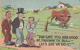 "Good Throwin' The Bull" Linen Comic Postcard - Cakcollectibles - 1