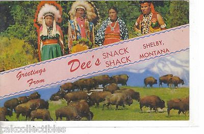 Greetings from Dee's Snack Shack-Shelby,Montana (Buffalo and Native Americans) - Cakcollectibles - 1