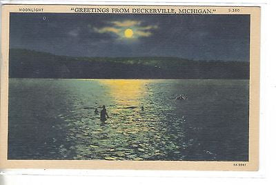 Greetings from Deckerville,Michigan Linen Post Card - Cakcollectibles
