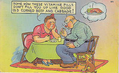 Couple On Diet Linen Comic Postcard - Cakcollectibles - 1