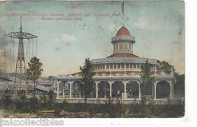 Carousel and Circle Swing-Riverview Park-Chicago 1909 Original one of a kind vintage postcard front