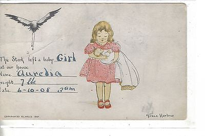 Stork and Girl with Baby-Grace Harlow 1908 - Cakcollectibles