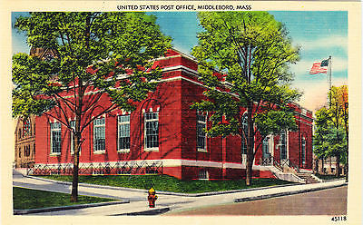 United States Post Office Middleboro Massachusetts Linen Postcard - Cakcollectibles