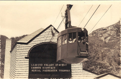 RPPC-Leaving Valley Station,Cannon Mt. Aerial Passenger Tramway -vintage postcard - 1