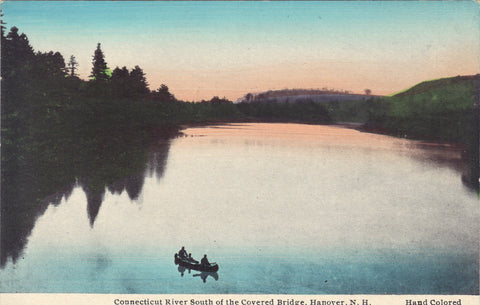 Connecticut River South pf the Covered Bridge-Hanover,New Hampshire Hand Colored -vintage postcard - 1
