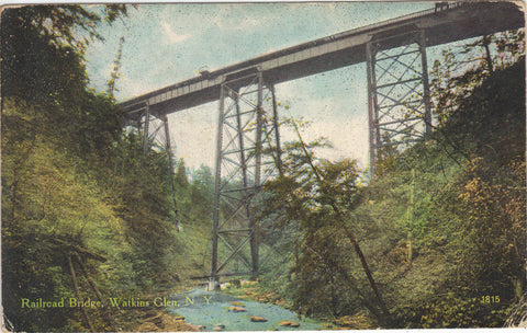 Railroad Bridge-Watkins Glen,New York -vintage postcard - 1