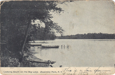 Looking South on the Big Lake-Assembly Park,New York  1908 -vintage postcard - 1