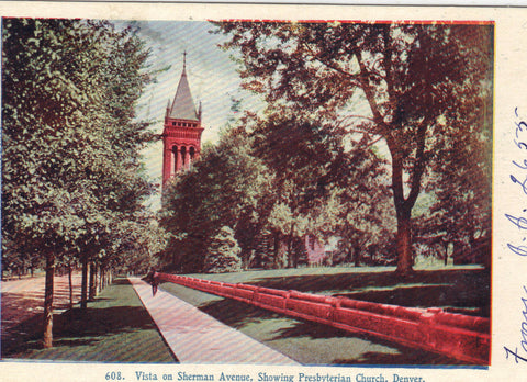 Vista on Sherman Avenue,Showing Presbyterian Church-Denver,Colorado 1907 - Cakcollectibles - 1