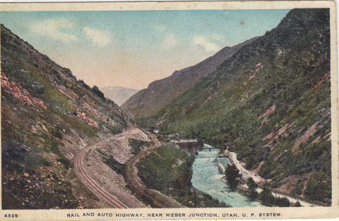 Rail and Auto Highway near Weber Junction-Utah,U.P. System - Cakcollectibles - 1