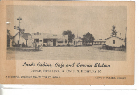 Lord's Cabins,Cafe and Service Station-Cozad,Nebraska Vintage Postcard Front