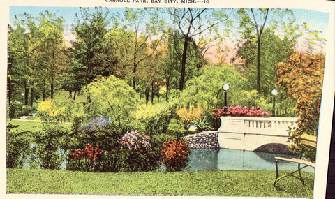Carroll Park - Bay City,Michigan Linen Postcard