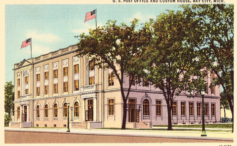 U.S. Post Office and Custom House - Bay City,Michigan Linen Postcard