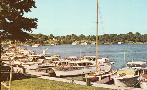 Cruisers in Charlevoix Harbor - Charlevoix,Michigan Postcard