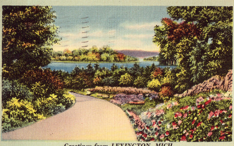 Greetings from Lexington,Michigan Linen Postcard